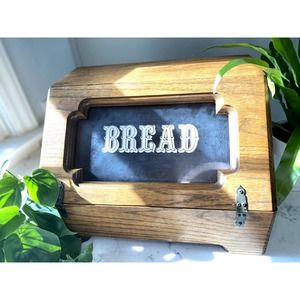Large VTG Bread Box Solid Wood with Stenciled Acrylic Front Window